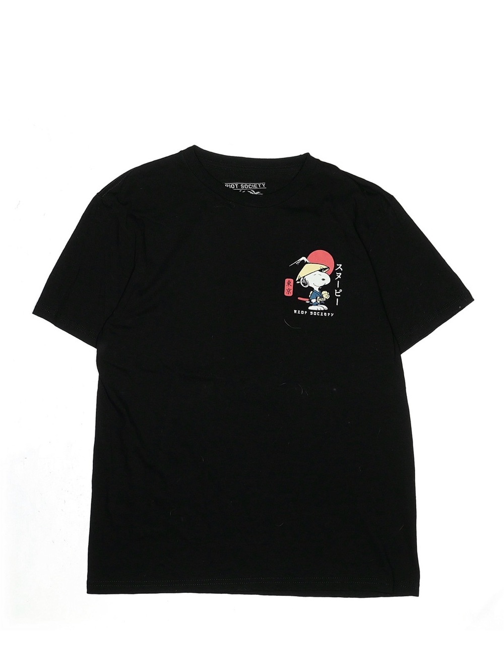 Black Graphic Tee with Snoopy Character Print